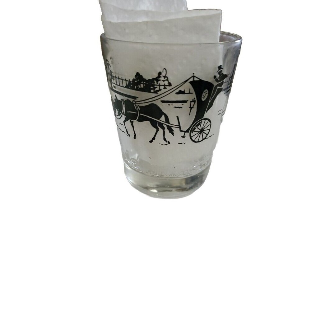 Libby 4oz Glass Buggy Cars Carriage Tricycle Black/ Clear Barware Collector VTG